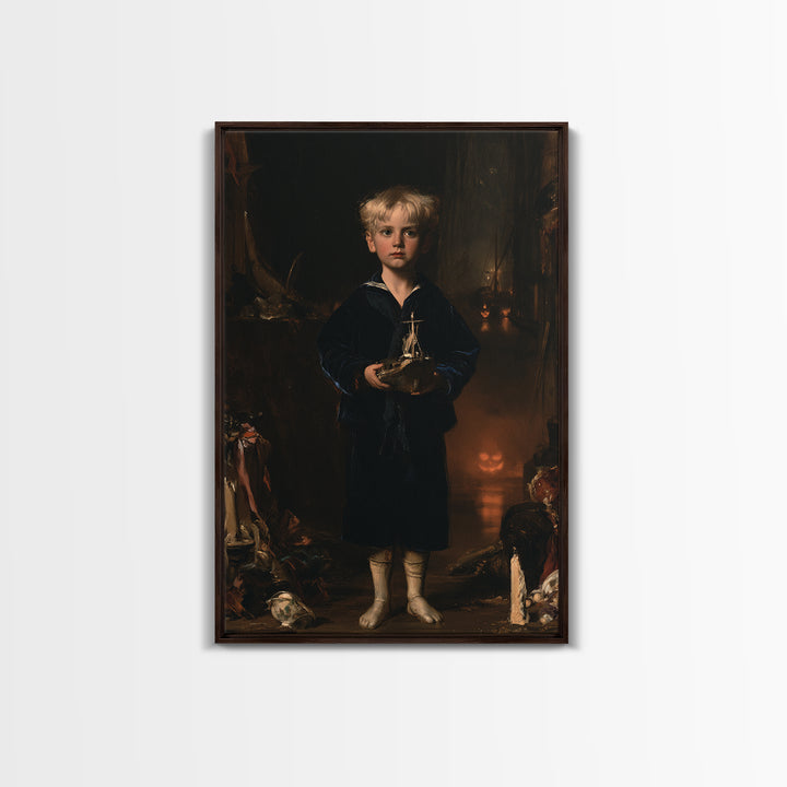 The Moon-Pond Child, Victorian Creature Portrait, Vertical Canvas Print, Antique Style Decor, Halloween Portrait Art, Classic Monster Art