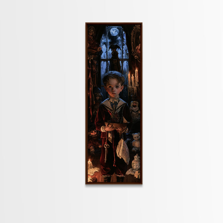 The Moon-Pond Child, Victorian Creature Portrait, Tall Narrow Canvas Print, Dark Academia Decor, Antique Horror Decor, Classic Monster Art