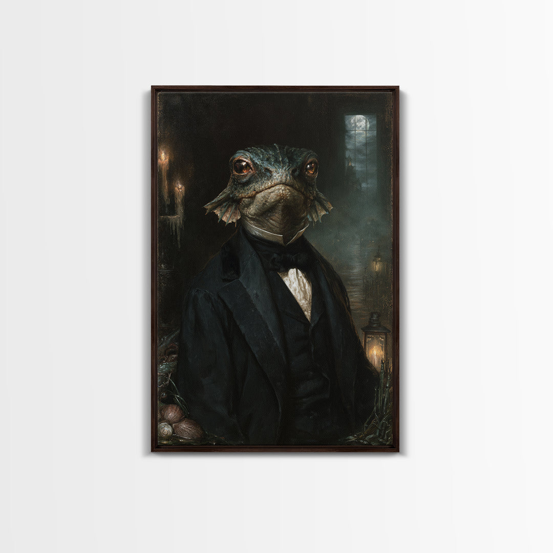 The Canal House Creature, Victorian Creature Portrait, Vertical Canvas Print, Dark Academia Decor, Antique Horror Decor, Classic Monster Art