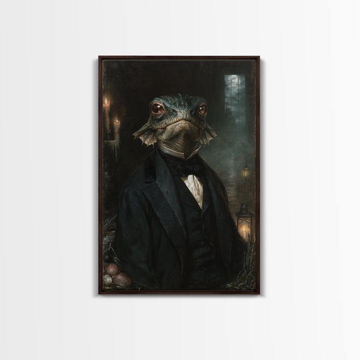 The Canal House Creature, Victorian Creature Portrait, Vertical Canvas Print, Dark Academia Decor, Antique Horror Decor, Classic Monster Art