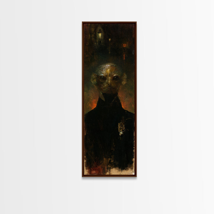 The Canal House Creature, Victorian Creature Portrait, Tall Narrow Canvas Print, Dark Academia Decor, Canvas Print, Classic Monster Art