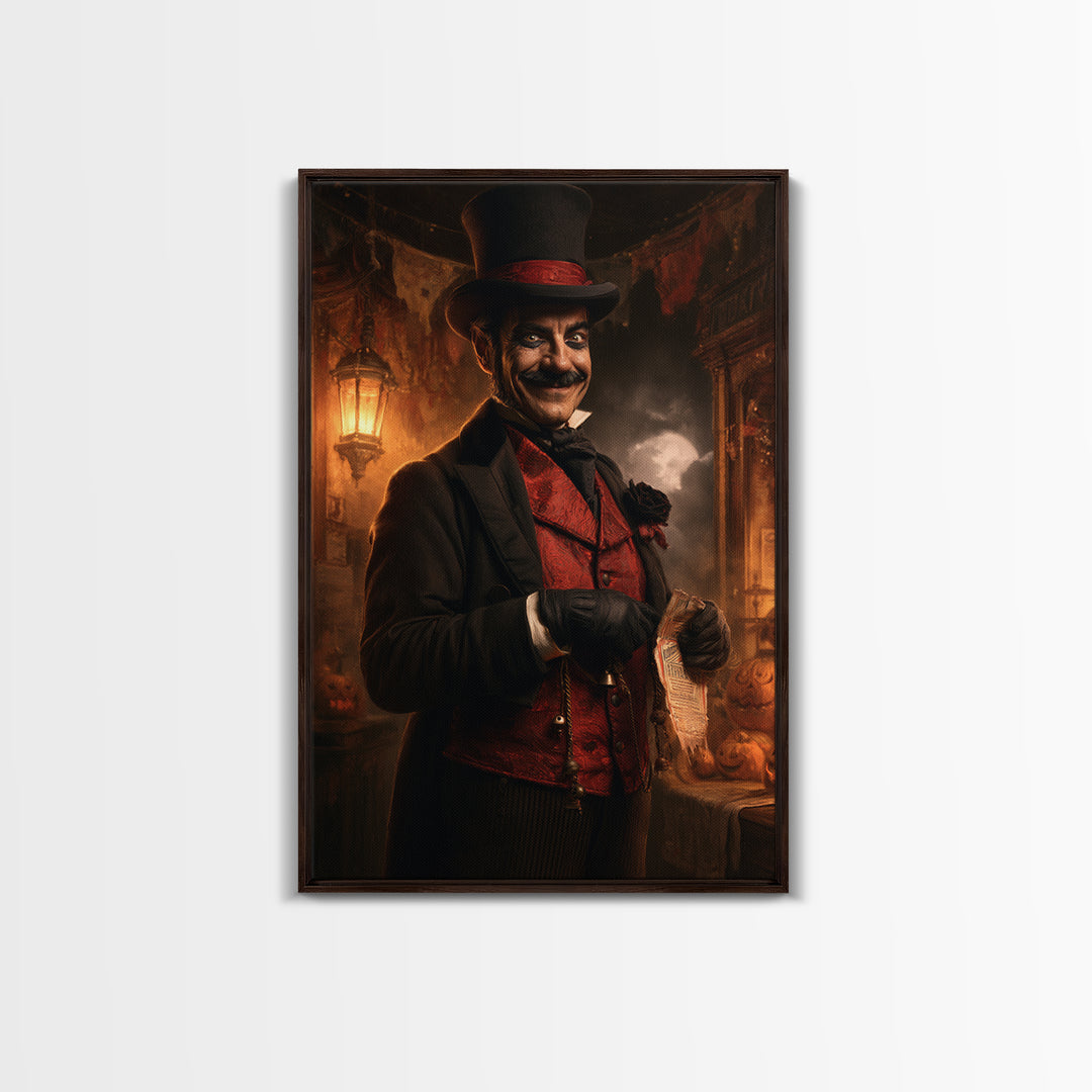 The Cursed Ringmaster, Victorian Circus Horror Portrait, Vertical Canvas Print, Macabre Home Decor, Classic Monster Art