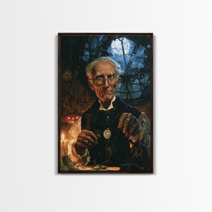 The Clockmaker Of Midnight, Midnight Clockmaker Portrait, Vertical Canvas Print, Dark Academia Decor, Classic Monster Art