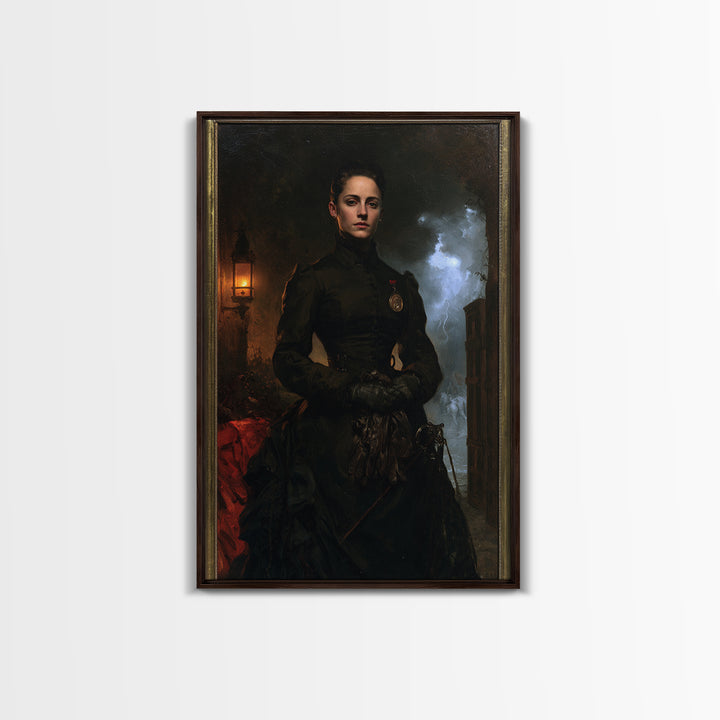 The Headless Cavalier’s Widow, Gothic Horseman Widow Portrait, Vertical Canvas Print, Antique Style Decor, Canvas Print, Classic Monster Art