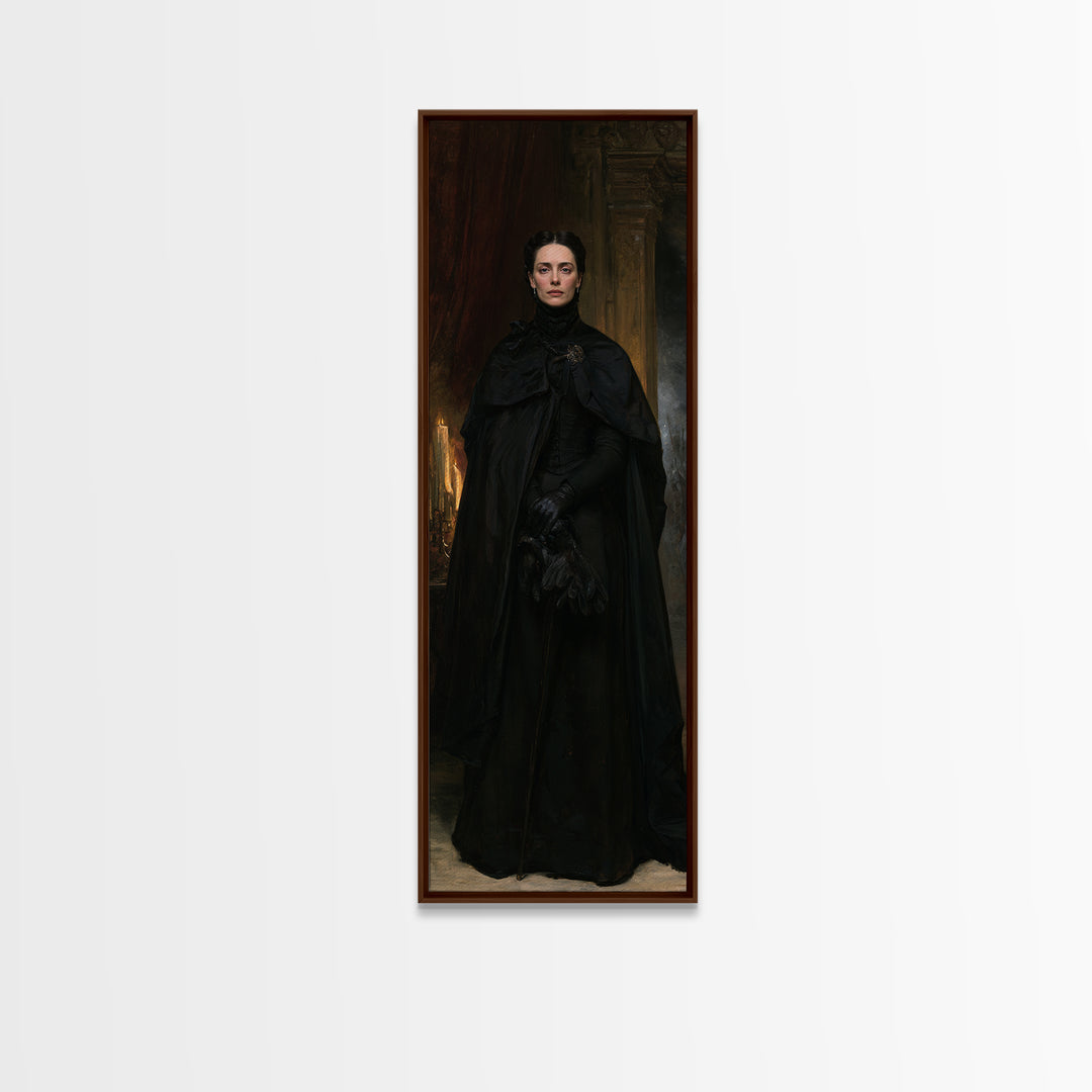 The Headless Cavalier’s Widow, Gothic Horseman Widow Portrait, Tall Narrow Canvas Print, Dark Academia Decor, Classic Monster Art
