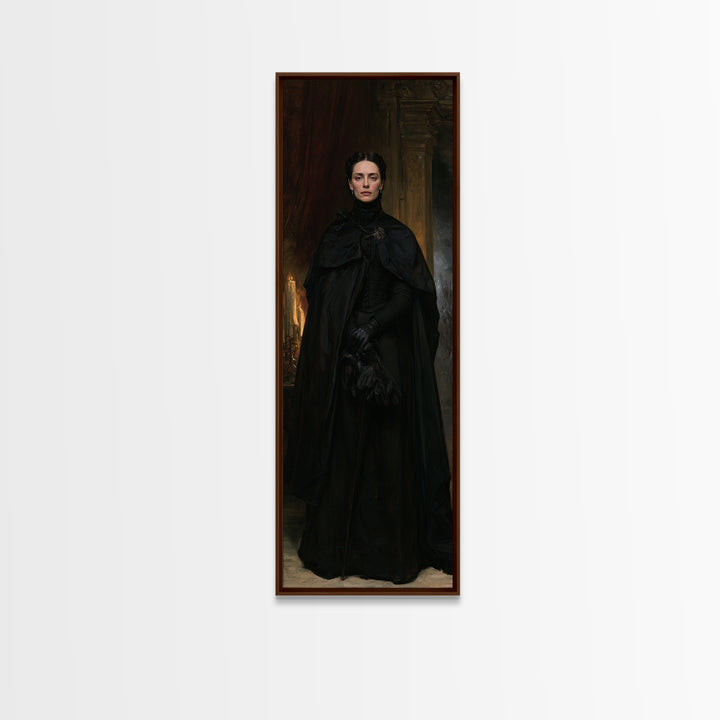 The Headless Cavalier’s Widow, Gothic Horseman Widow Portrait, Tall Narrow Canvas Print, Dark Academia Decor, Classic Monster Art