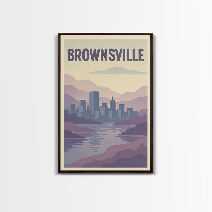 Brownsville Travel Poster, Framed Canvas Print, Pastel Retro Travel Art, Brownsville Poster Print, Eclectic Wall Decor, Travel Art Print