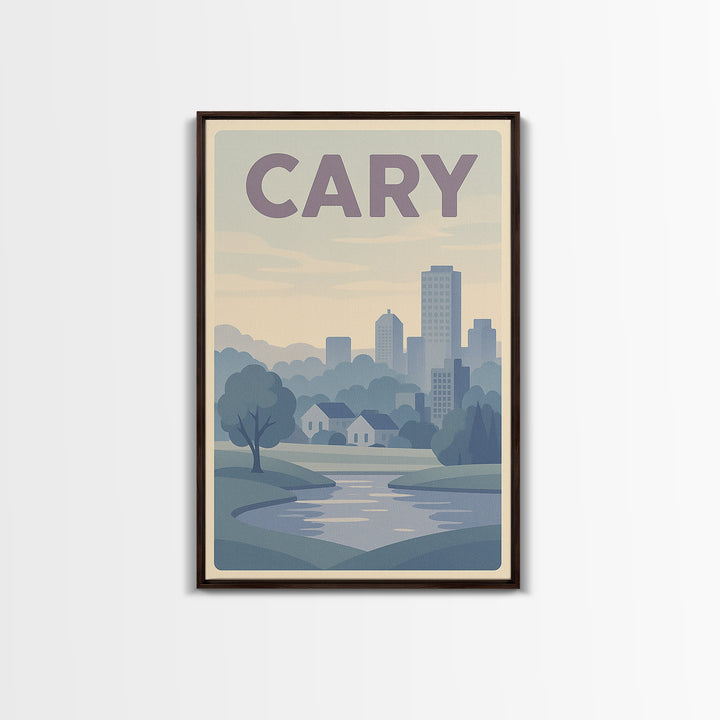 Cary North Carolina Travel Poster, Canvas Print, Vaporwave Skyline Wall Art, Cary City Art, Art Print, Retro Travel Print, Wanderlust Decor