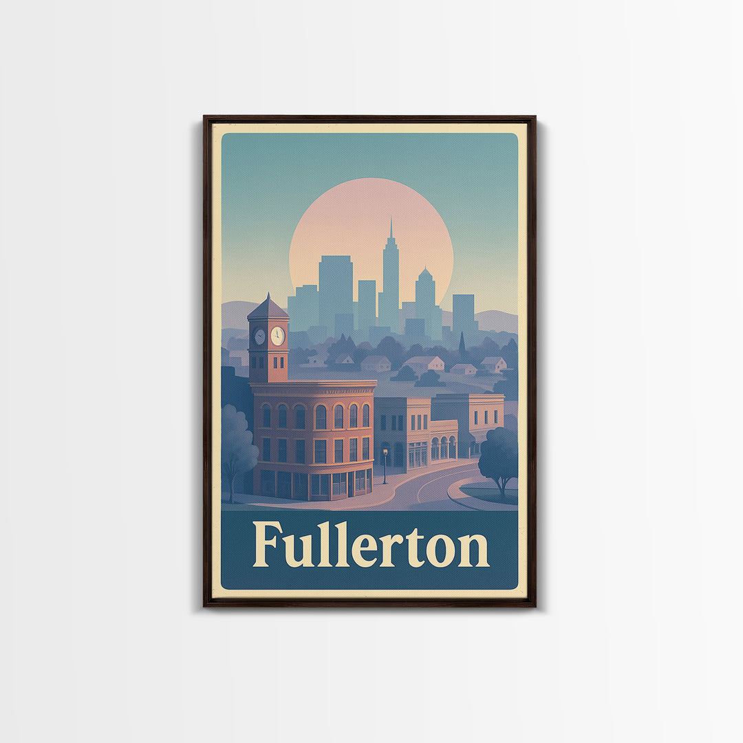 Fullerton Travel Poster, Canvas Print, Soft Vintage City Poster, Fullerton Travel Art, Travel Poster Art, Living Room Wall Art