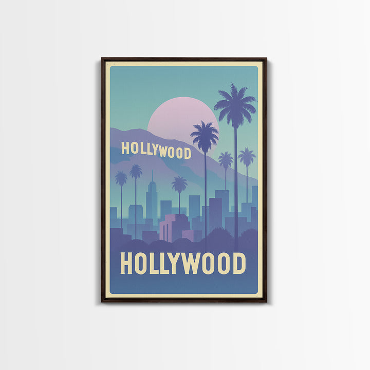 Hollywood Travel Poster, Canvas Print, Dreamy Skyline Poster Art, Hollywood Poster Print, Travel Poster Art, Vintage Travel Print