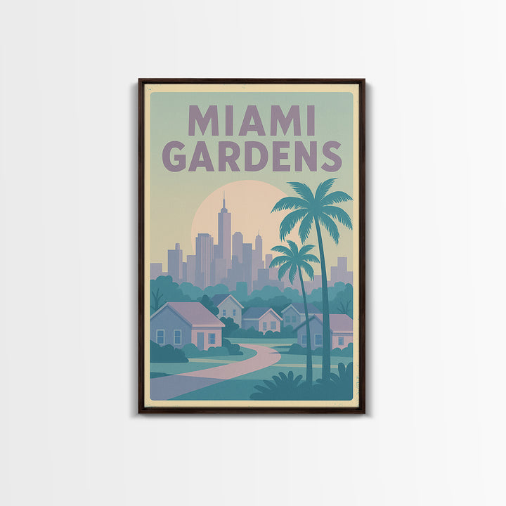 Miami Gardens Florida Travel Poster, Canvas Print, Soft Vintage City Poster, Miami Gardens City Art, Mid Century Wall Art, Travel Art