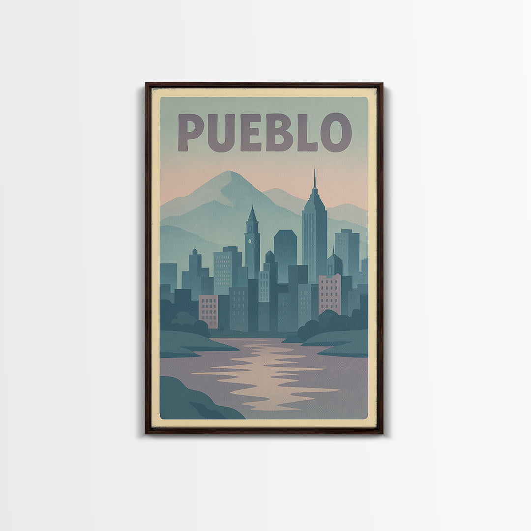 Pueblo Colorado Travel Poster, Canvas Print, Dreamy Skyline Poster Art, Pueblo Wall Art, Travel Poster Art, City Art Print, Wall Decor