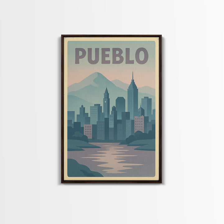 Pueblo Colorado Travel Poster, Canvas Print, Dreamy Skyline Poster Art, Pueblo Wall Art, Travel Poster Art, City Art Print, Wall Decor