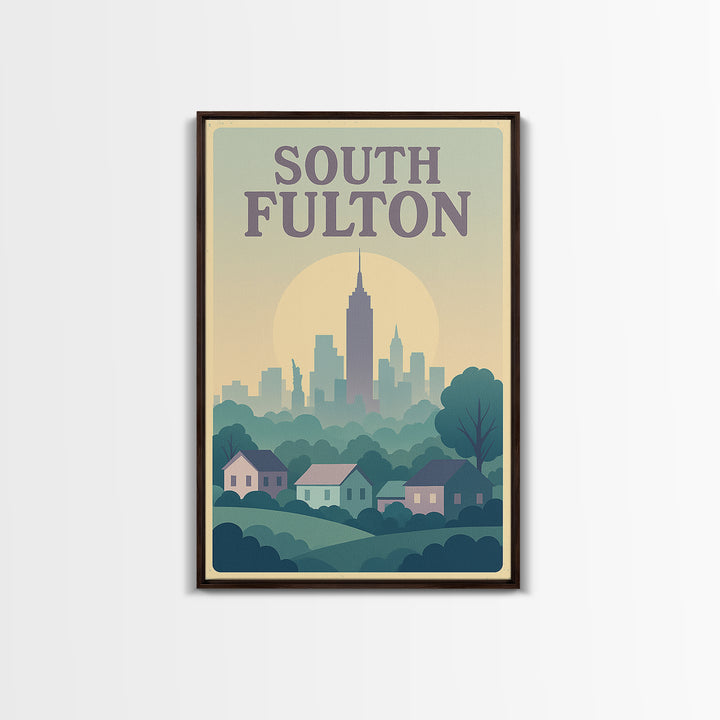 South Fulton Georgia Travel Poster, Canvas Print, Vaporwave Skyline Art Wall Art, South Fulton Wall Art, Fine Art Print, Travel Wall Art