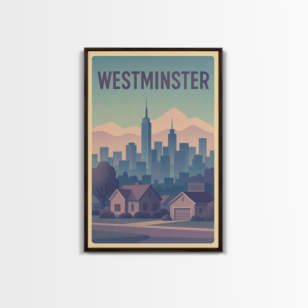 Westminster Colorado Travel Poster, Canvas Print, Vaporwave Cityscape Wall Art, Westminster Travel Art, Retro Travel Print, Travel Art