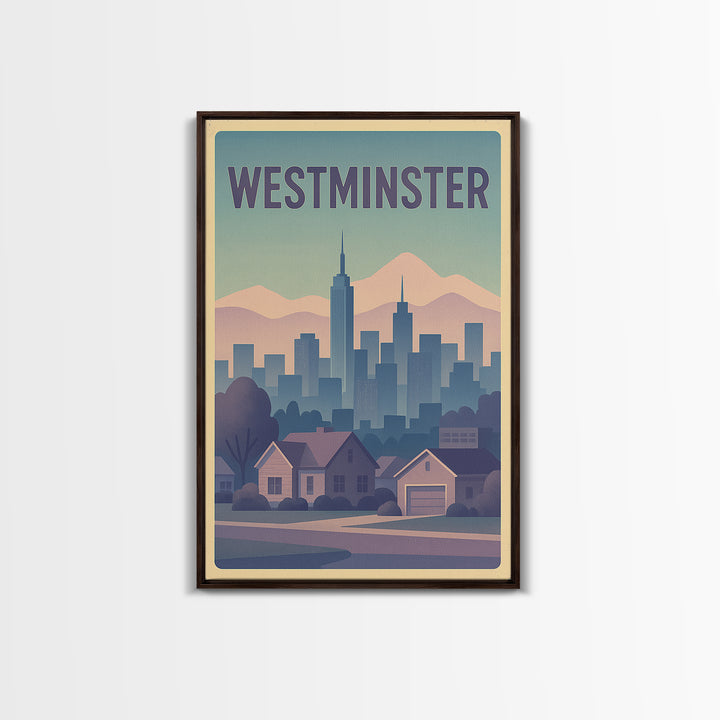 Westminster Colorado Travel Poster, Canvas Print, Vaporwave Cityscape Wall Art, Westminster Travel Art, Retro Travel Print, Travel Art