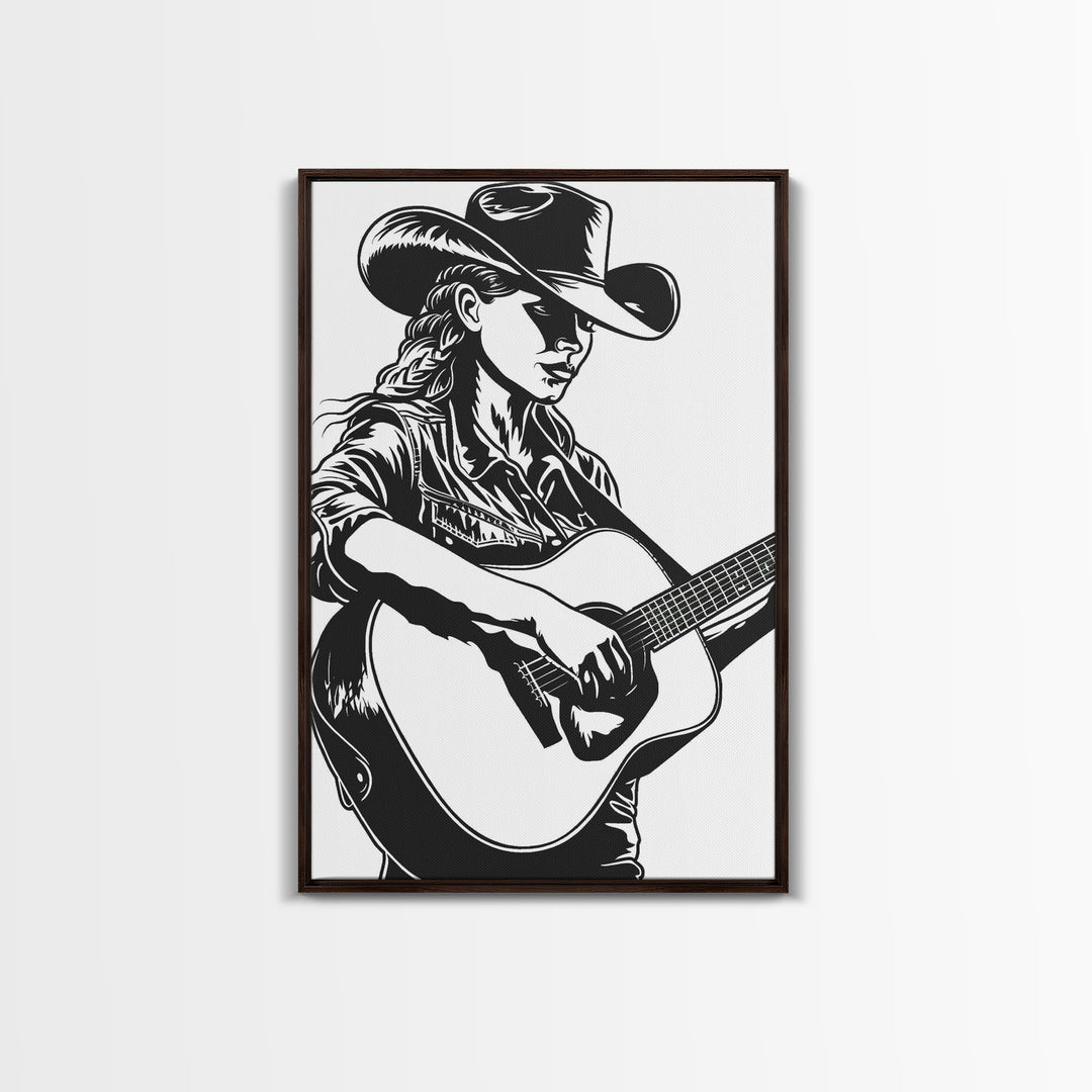 Cowboy in Desert Art Print, Western Silhouette Framed Canvas, Vintage Southwest Scene, Rustic Western Home Decor, Unique Wall Art