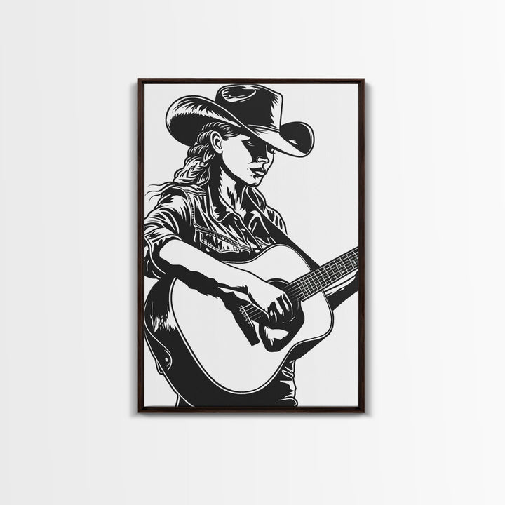 Cowboy in Desert Art Print, Western Silhouette Framed Canvas, Vintage Southwest Scene, Rustic Western Home Decor, Unique Wall Art