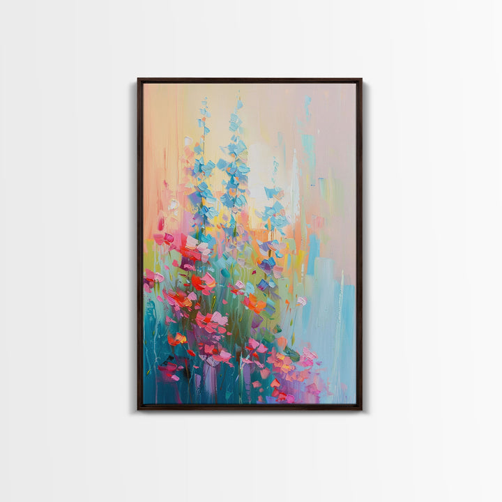 Delicate Blossoms in Springtime - Framed Canvas Print, Elegant Living Room Art, Soft Bedroom Decor, Pastel Flower Art, Wall Art