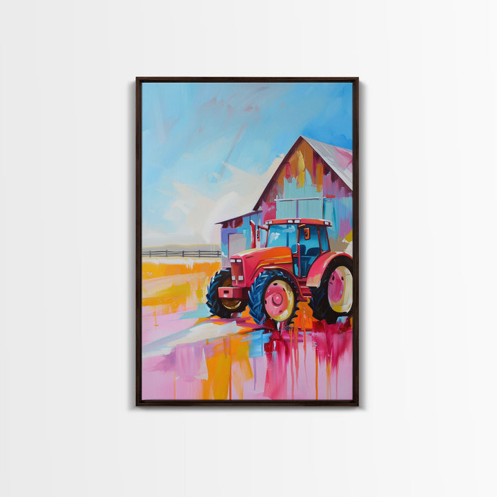 Pastel Windmill in Dreamy Landscape - Framed Canvas Print, Rustic Decor, Countryside Art for Bedroom, Farmhouse Wall Art for Living Room