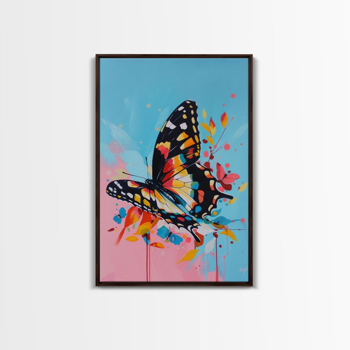 Butterfly and Blossoms Framed Canvas Print - Colorful Wall Art, Living Room Decor, Nature Artwork, Unique Art for Bedroom and Office