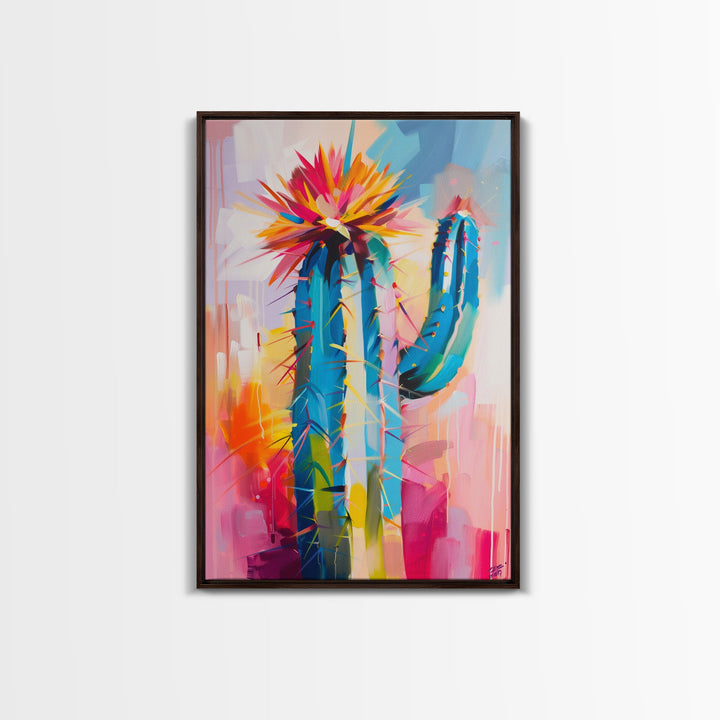 Colorful Cactus Framed Canvas Print - Vibrant Succulent Wall Art, Living Room Decor, Modern Artwork Unique Desert Art for Bedroom and Office
