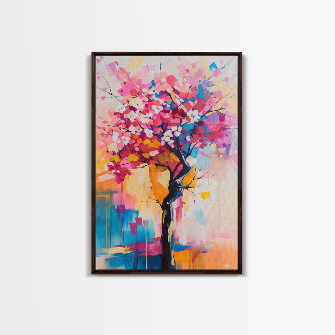 Colorful Blossom Tree Framed Canvas Print - Nature Wall Art, Living Room Decor, Modern Artwork, Unique Floral Art for Bedroom and Office