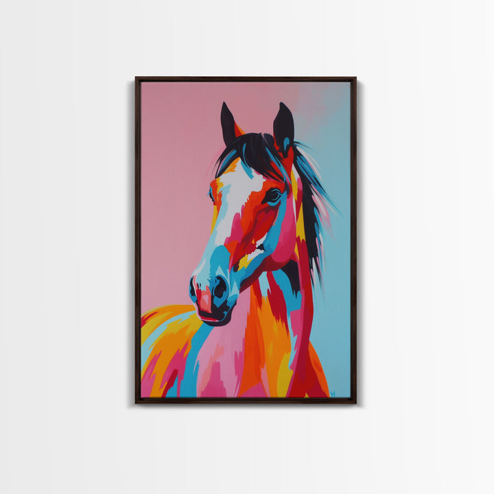 Colorful Horse Portrait - Framed Canvas Print, Bold Wall Art, Living Room Decor, Modern Horse Artwork, Vibrant Animal Art, Bedroom Decor