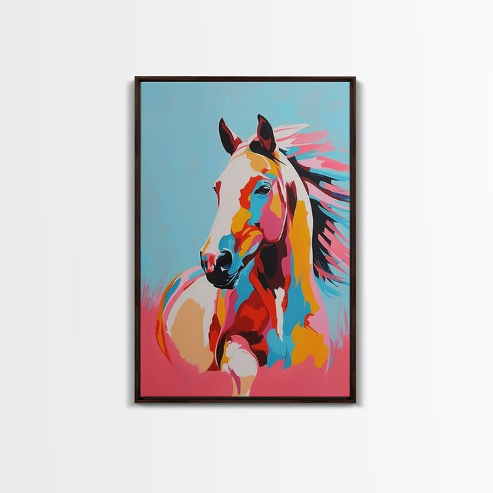Bold Horse Portrait in Bright Colors - Framed Canvas Print, Modern Wall Art, Living Room Decor, Vibrant Animal Artwork, Bedroom Art Print