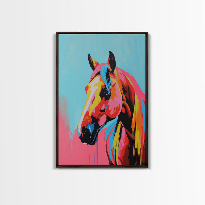 Colorful Horse Head Art - Framed Canvas Print, Vibrant Wall Art, Modern Living Room Decor, Horse Portrait, Bold Animal Artwork, Bedroom Art