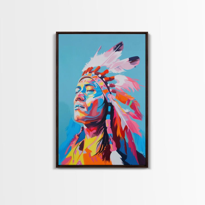 Bold Native American Headdress Framed Canvas Print - Striking Wall Art, Living Room Decor, Colorful Tribal Art for Home Decoration