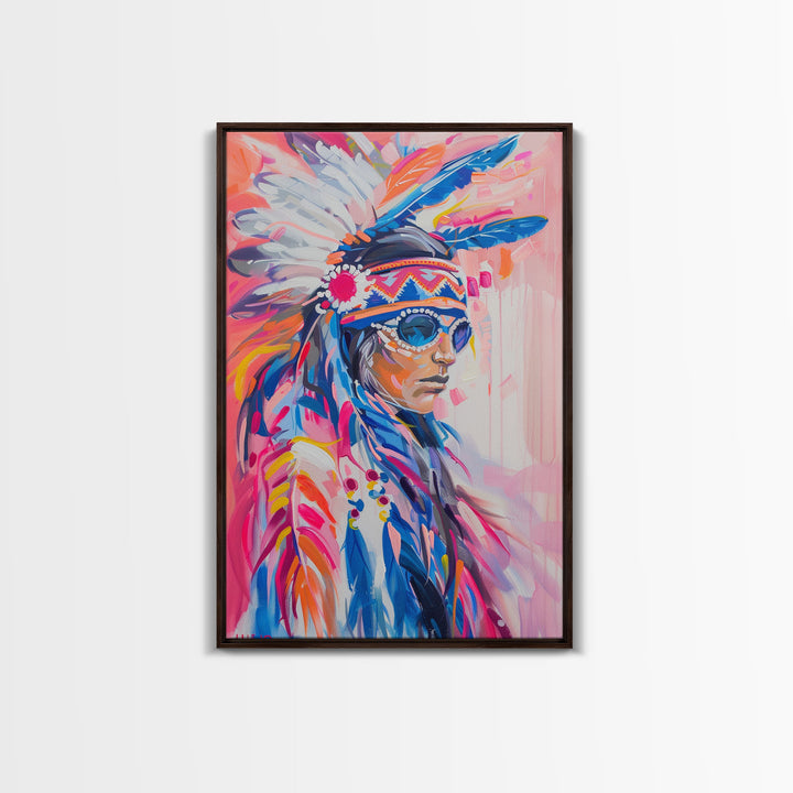 Modern Native American Framed Canvas Print - Colorful Wall Art, Tribal Decor, Bold Living Room Art, Contemporary Indigenous Artwork