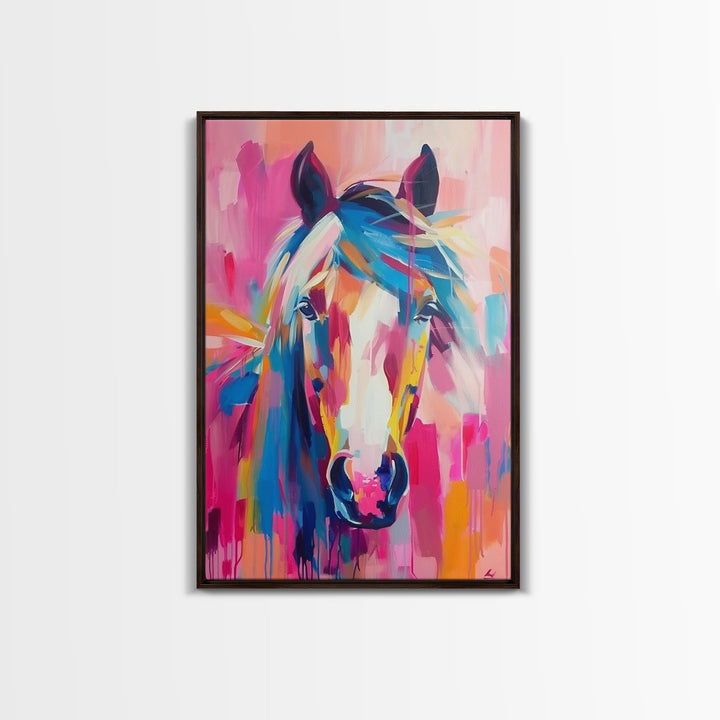 Colorful Horse Portrait Art - Framed Canvas Print, Vibrant Living Room Decor, Unique Wall Art, Bedroom Decor