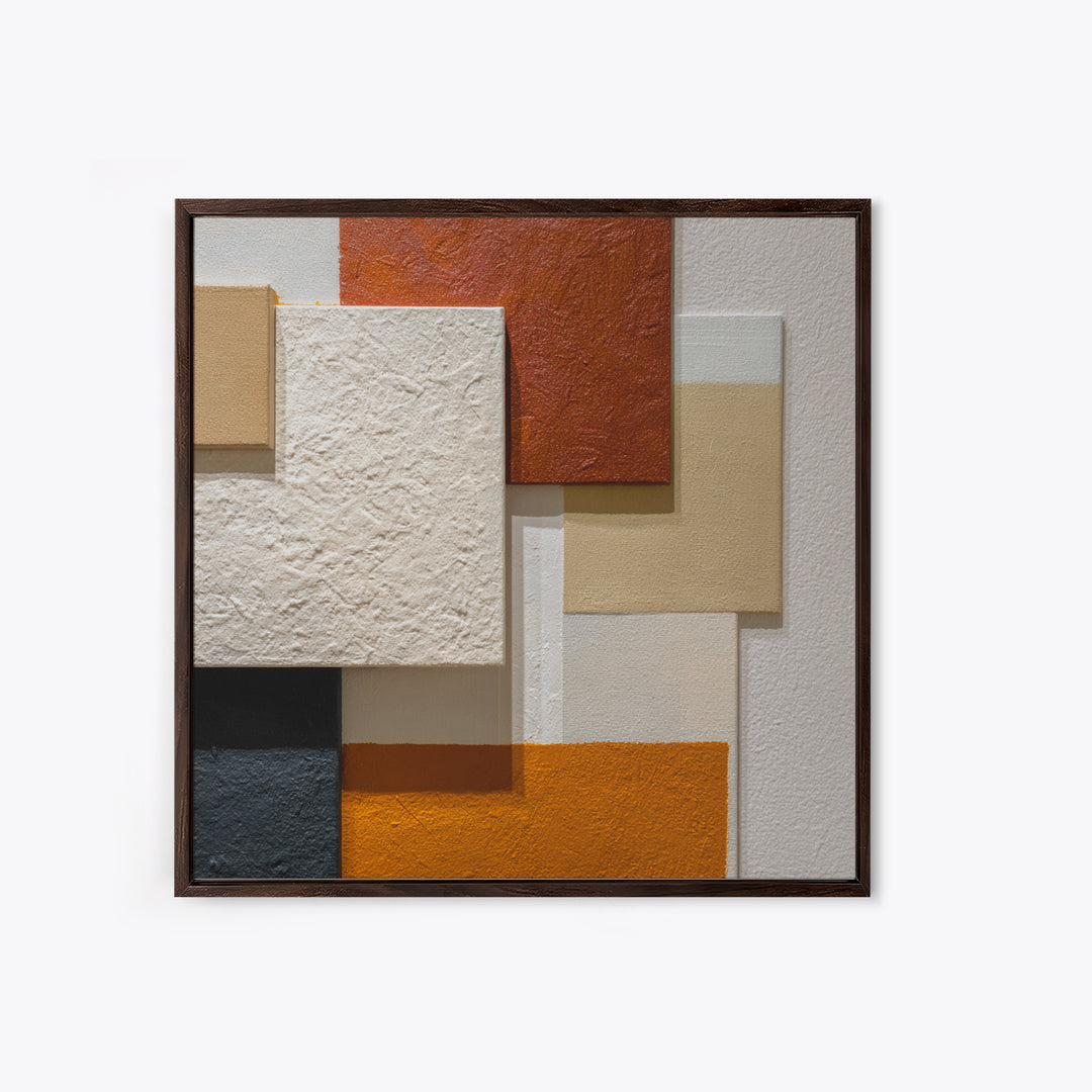Mid Century Color Block Composition Framed Canvas Print, Wall Art, Art, Living Room Decor, Fine Art, Wall Clock, WAL-1x1-12