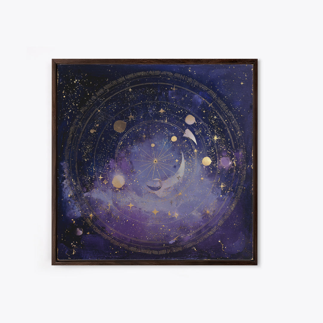 Celestial Moon and Stars Artwork Framed Canvas Print, Wall Art, Gallery Decor, Living Room Decor, Fine Art, Home Decor, WAL-1x1-38