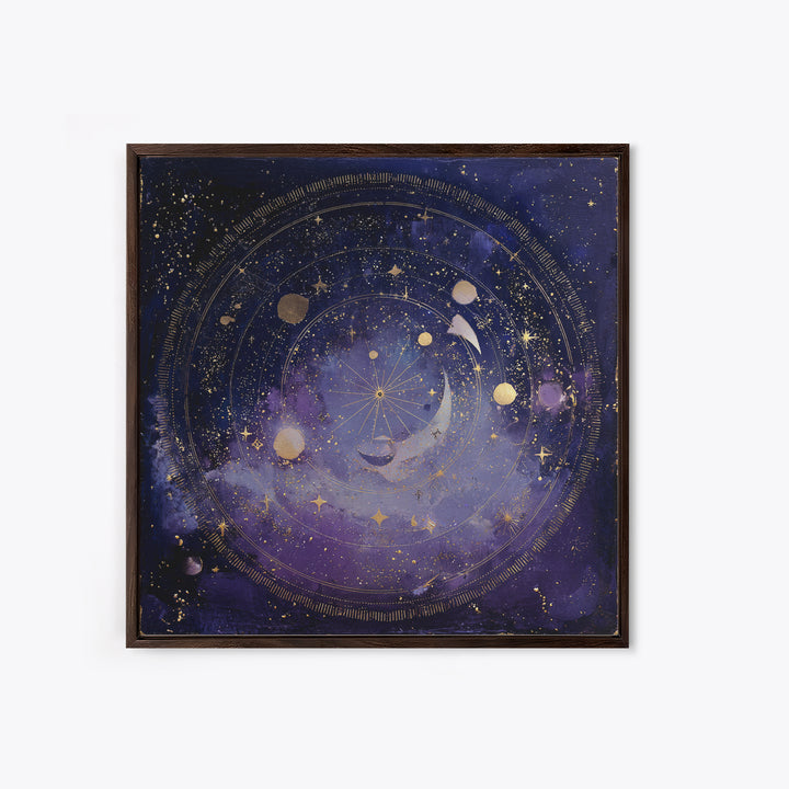 Celestial Moon and Stars Artwork Framed Canvas Print, Wall Art, Gallery Decor, Living Room Decor, Fine Art, Home Decor, WAL-1x1-38