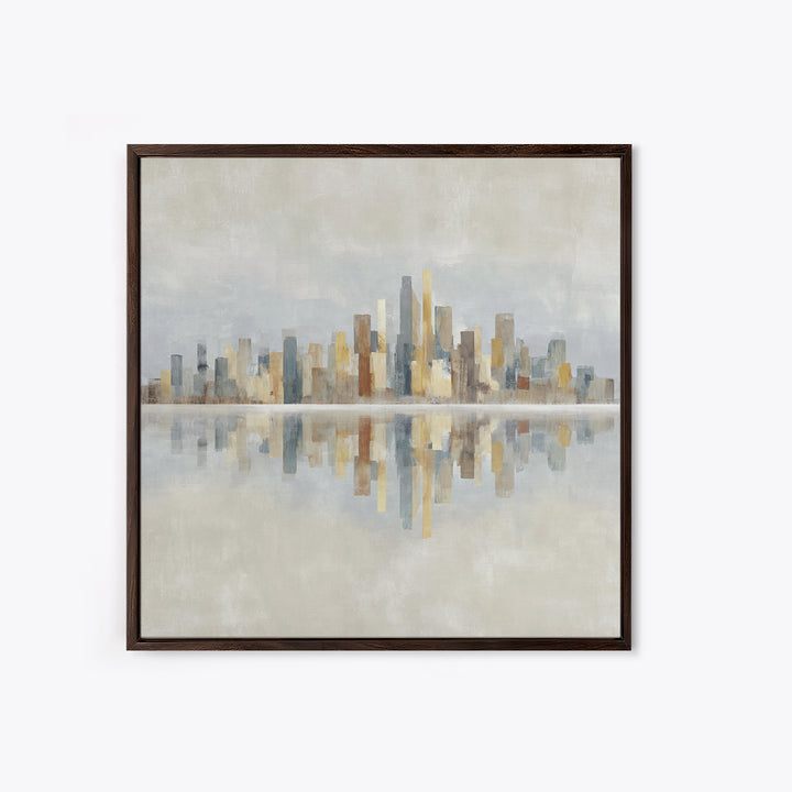 Urban Skyline in Muted Evening Color Framed Canvas Print, Wall Art, Wood Wall Art, Living Room Decor, Fine Art, WAL-1x1-42
