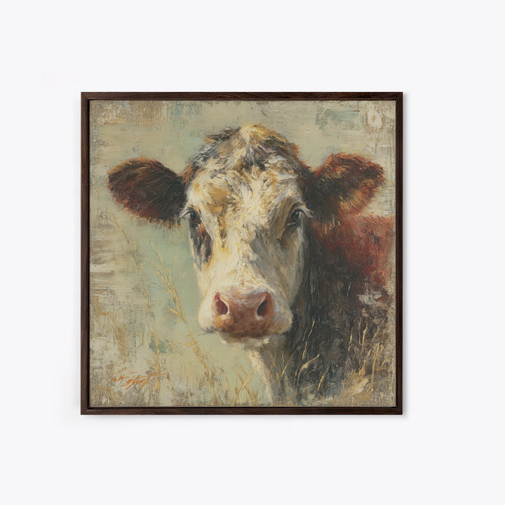 Rustic Farmhouse Cow Portrait Framed Canvas Print, Wall Art, Framed Wall Art, Living Room Decor, Fine Art, Fine Art Print, WAL-1x1-43