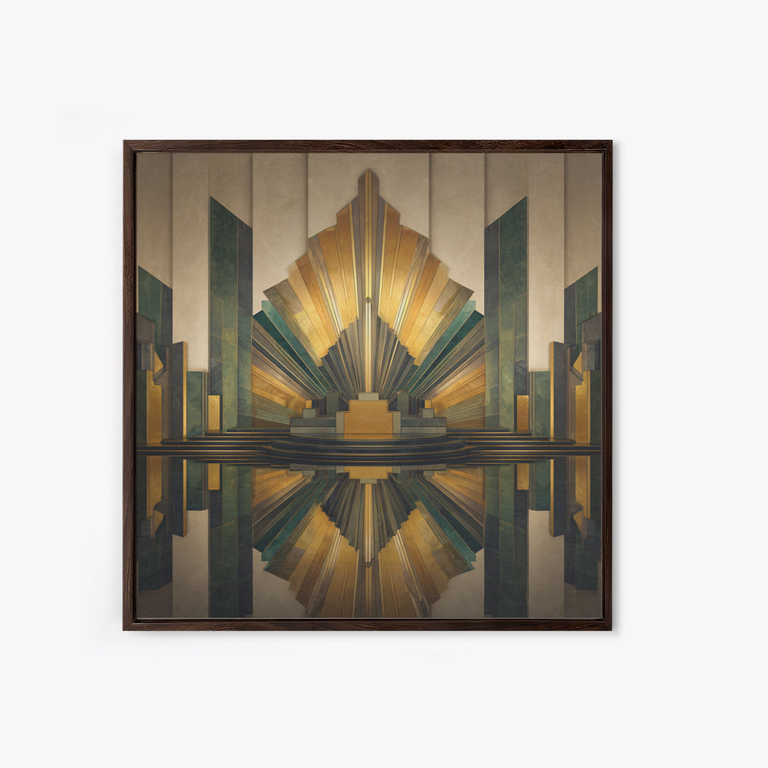 Art Deco Gold Fan Pattern Framed Canvas Print, Wall Art, Wall Art Prints, Living Room Decor, Fine Art, Abstract Art, WAL-1x1-44