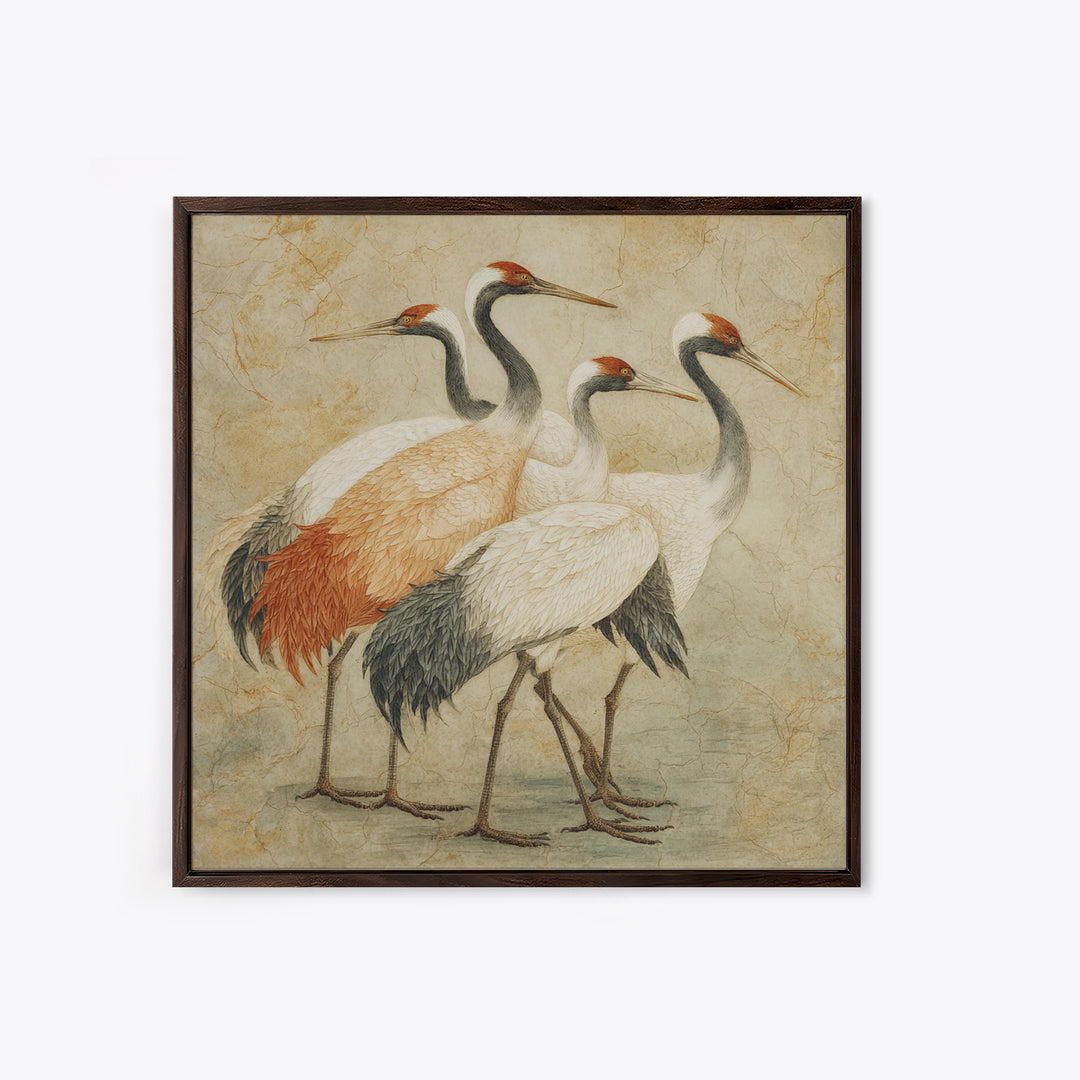 Monochrome Ink Crane Composition Framed Canvas Print, Wall Art, Art, Living Room Decor, Fine Art, Wall Clock, WAL-1x1-48