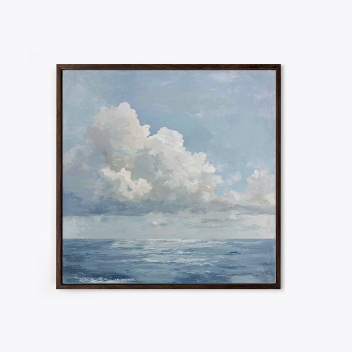 Classic Seascape with Dramatic Clouds Framed Canvas Print, Wall Art, Living Room Decor, Oil Painting, Minimalist Decor, WAL-1x1-51