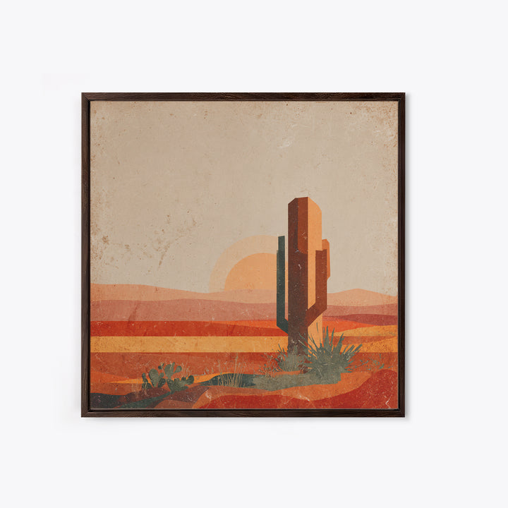 Desert Landscape in Warm Terracotta Tones Framed Canvas Print, Wall Art, Metal Wall Art, Living Room Decor, Oil Painting, WAL-1x1-7