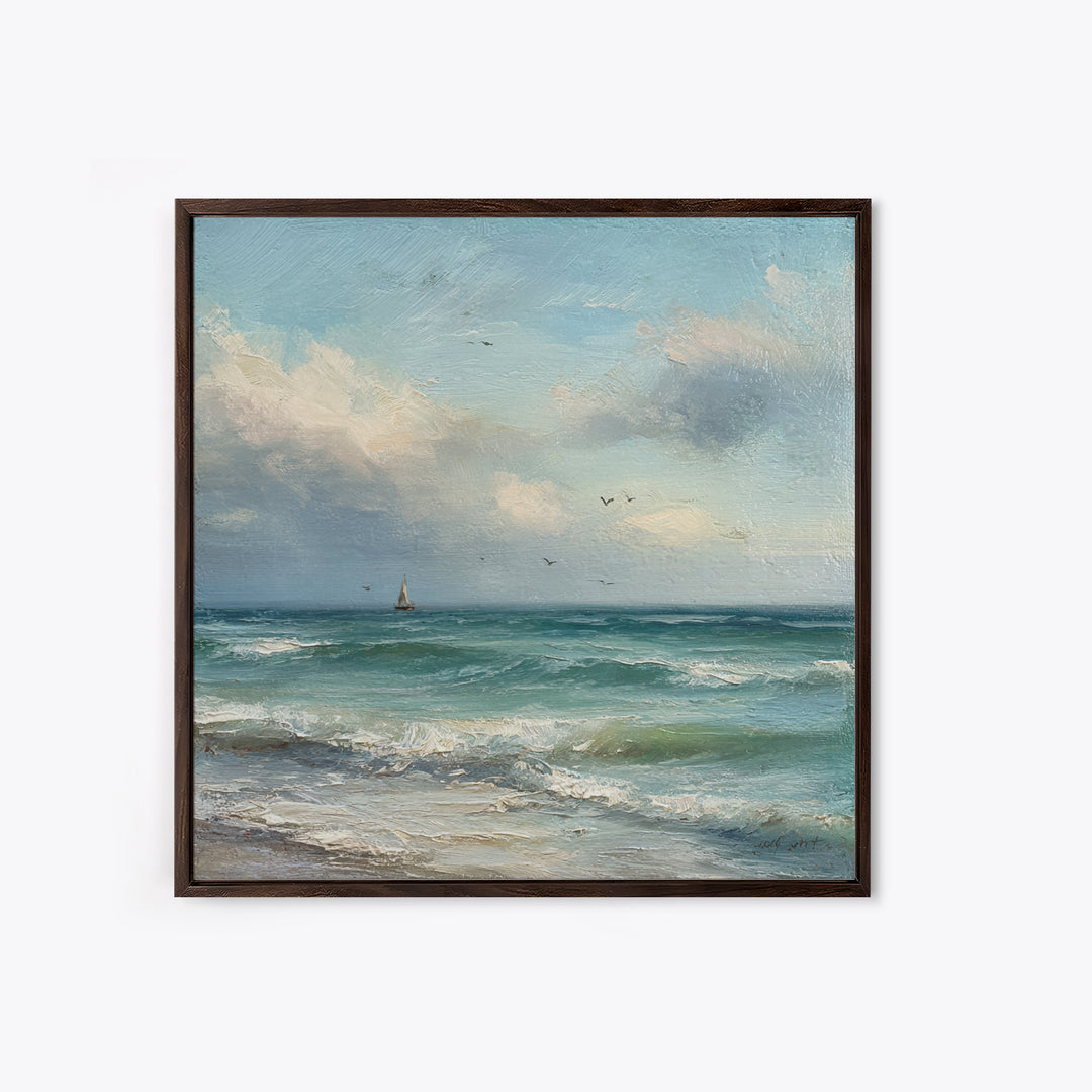 Classic Seascape with Dramatic Clouds Canvas Print, Wall Art, Statement Artwork, Living Room Decor, Fine Art, WAL-1x1-75