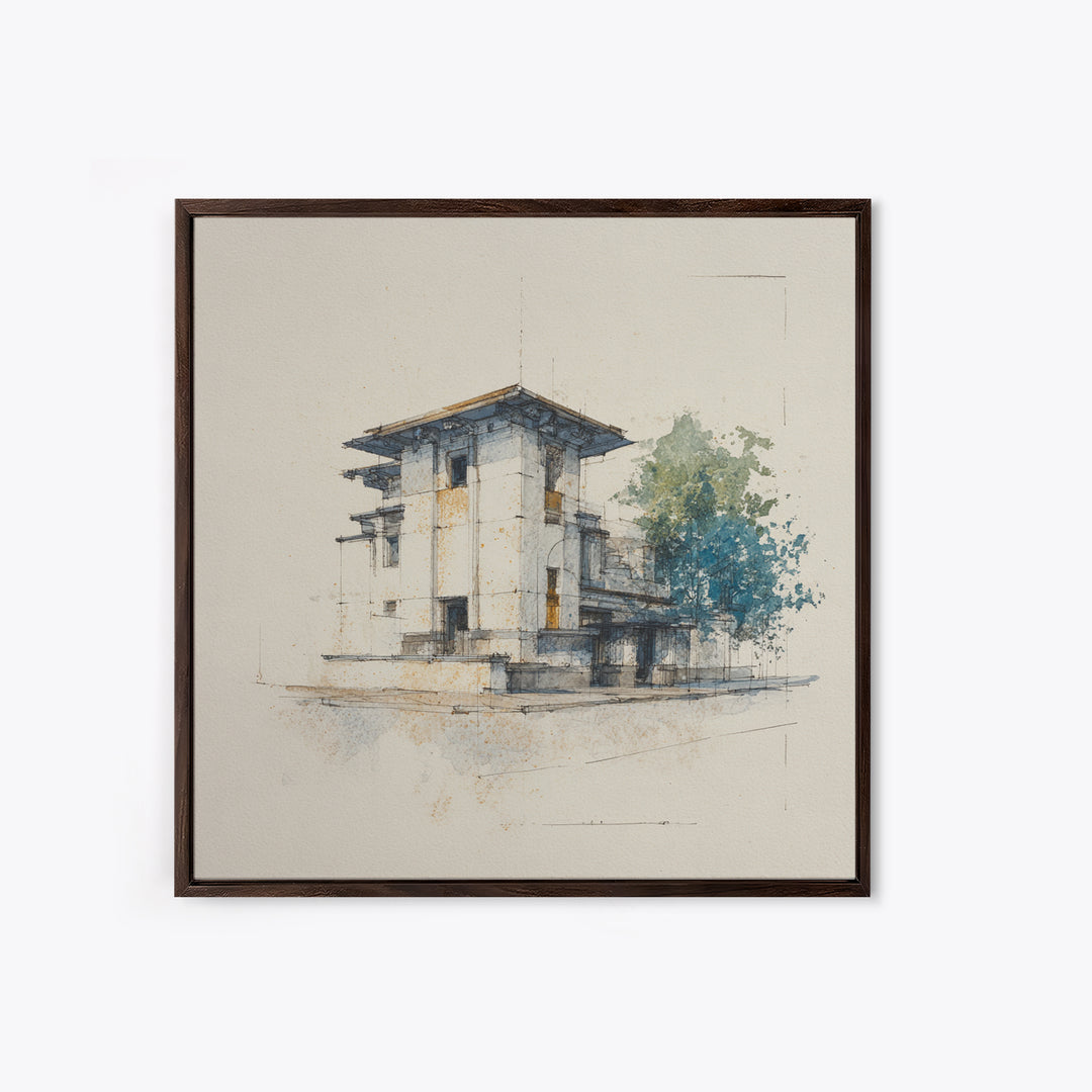 Black and White Architectural Study Framed Canvas Print, Wall Art, Fine Art Print, Living Room Decor, Fine Art, WAL-1x1-80
