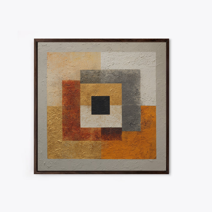 Mid Century Color Block Composition Framed Canvas Print, Wall Art, Wood Wall Art, Living Room Decor, Abstract Art, WAL-1x1-84