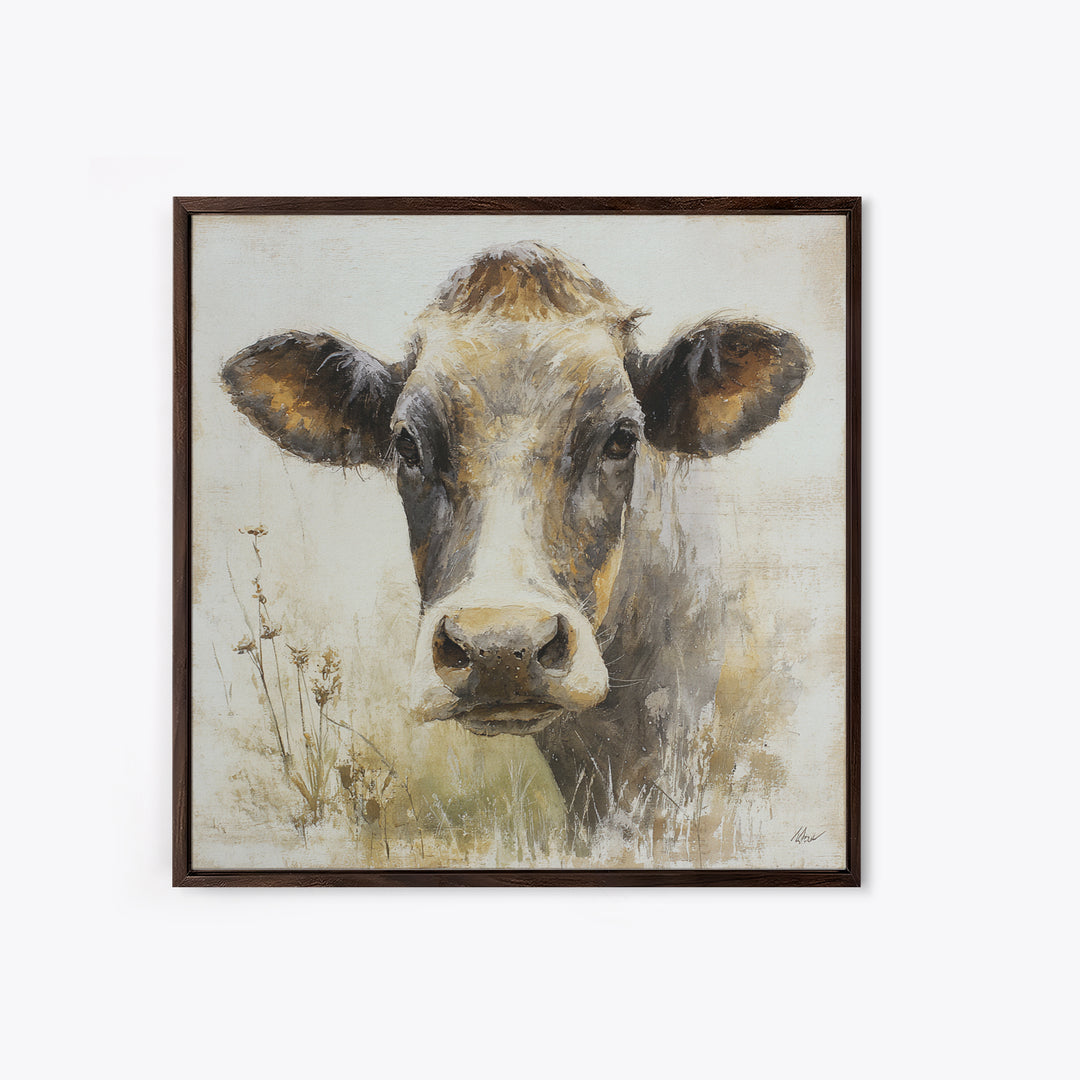 Rustic Farmhouse Cow Portrait Canvas Print, Wall Art, Room Decor, Living Room Decor, Oil Painting, Printable Wall Art, WAL-1x1-91
