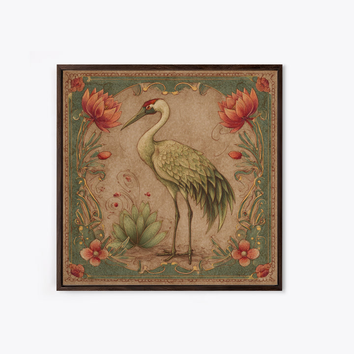 Monochrome Ink Crane Composition Framed Canvas Print, Wall Art, Art Print, Living Room Decor, Fine Art, Wall Hanging, WAL-1x1-96