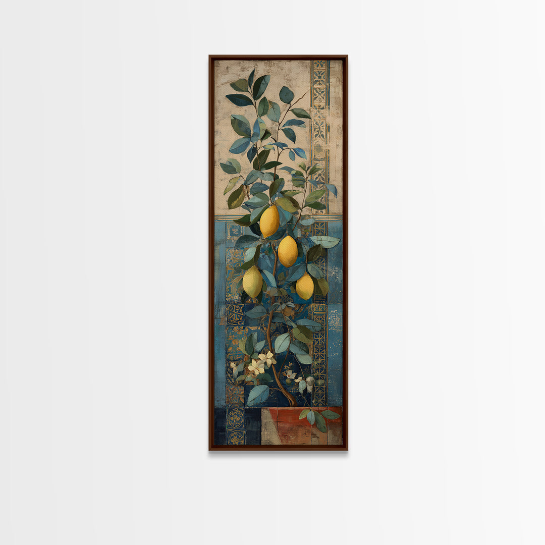 Mediterranean Lemon Branch Still Life Canvas Print, Wall Art, Textured Wall Art, Living Room Decor, Watercolor Art, WAL-1x3-10