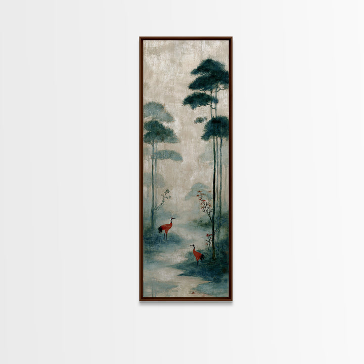 Monochrome Ink Crane Composition Canvas Print, Wall Art, Living Room Decor, Oil Painting, Metal Wall Art, Digital Wall Art, WAL-1x3-12