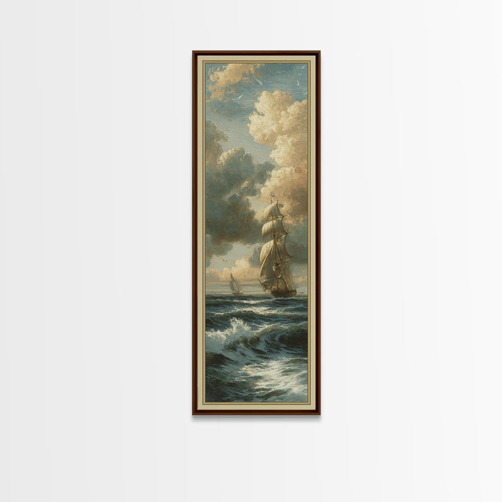 Classic Seascape with Dramatic Clouds Framed Canvas Print, Wall Art, Mid Century Modern, Living Room Decor, Abstract Art, WAL-1x3-15